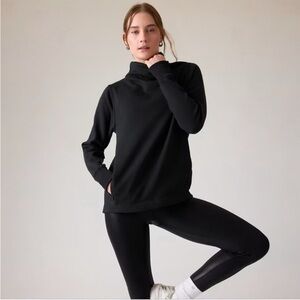 Athleta Cozy Karma Twist Neck Pullover Sweatshirt Size Small Tall Black EUC!